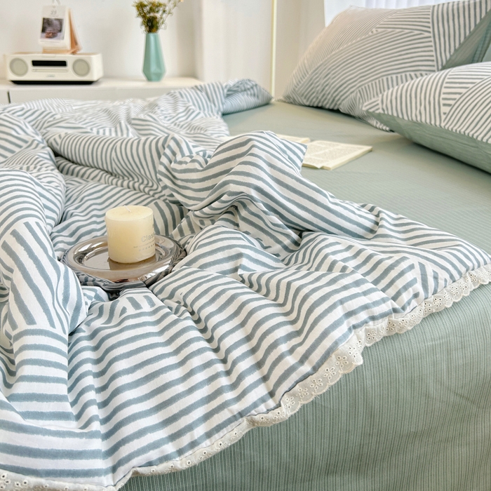 91家纺网 家纺一手货源 找家纺 柠馨 2025新款全棉纯棉印花夏被夏凉被空调被四件套 编织生活-绿