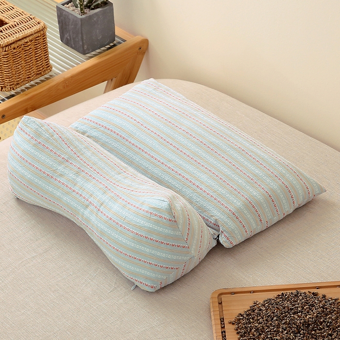 91家纺网 家纺一手货源 找家纺 梦叶草 2025新款全棉水洗棉三角牵引组合荞麦枕 枕头护颈枕芯 三角牵引组合荞麦枕-米兰