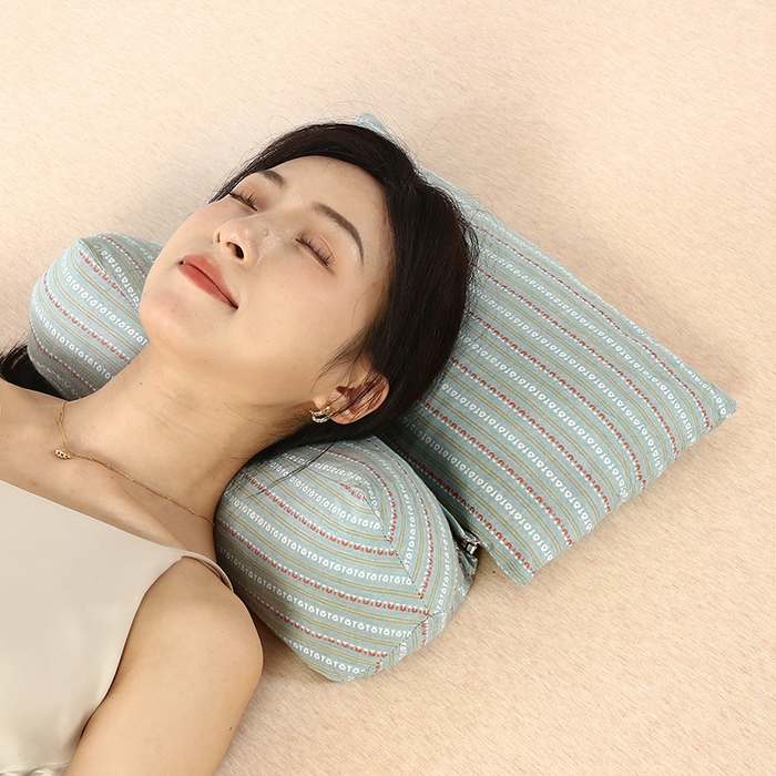 91家纺网 家纺一手货源 找家纺 梦叶草 2025新款全棉水洗棉三角牵引组合荞麦枕 枕头护颈枕芯 三角牵引组合荞麦枕-新兰