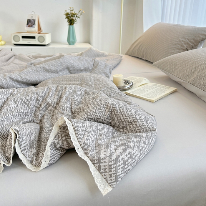 91家纺网 家纺一手货源 找家纺 柠馨 2025新款全棉纯棉印花夏被夏凉被空调被四件套 雅灰