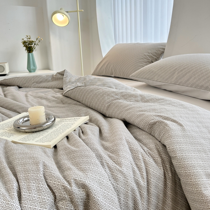 91家纺网 家纺一手货源 找家纺 柠馨 2025新款全棉纯棉印花夏被夏凉被空调被四件套 雅灰