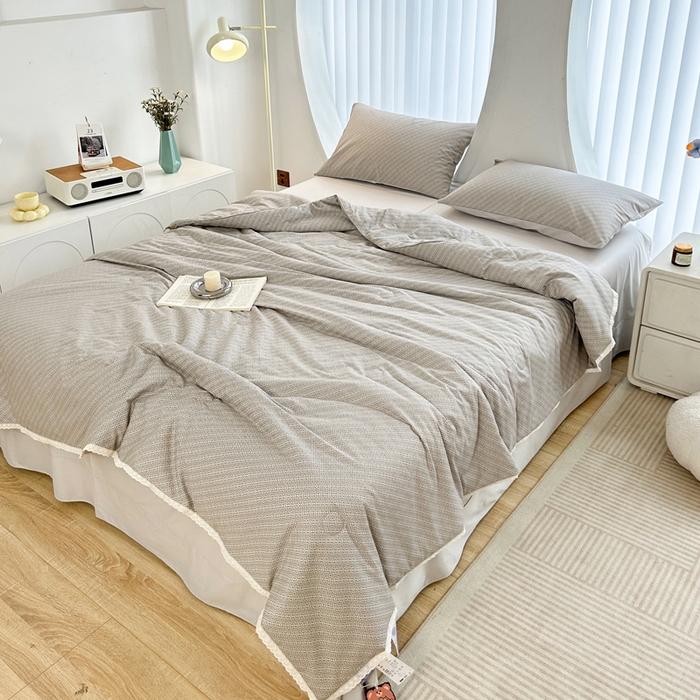 91家纺网 家纺一手货源 找家纺 柠馨 2025新款全棉纯棉印花夏被夏凉被空调被四件套 雅灰