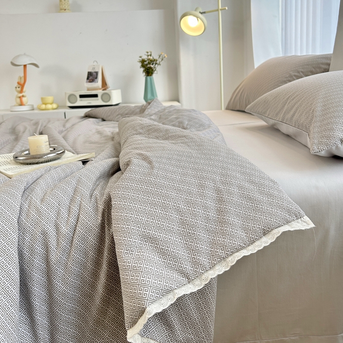 91家纺网 家纺一手货源 找家纺 柠馨 2025新款全棉纯棉印花夏被夏凉被空调被四件套 雅灰