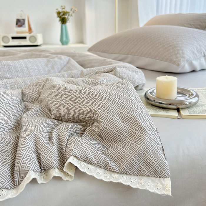 91家纺网 家纺一手货源 找家纺 柠馨 2025新款全棉纯棉印花夏被夏凉被空调被四件套 雅灰