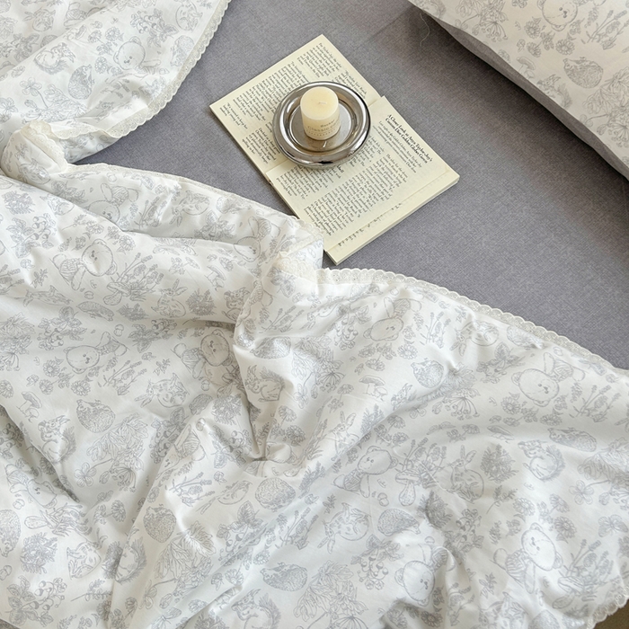 91家纺网 家纺一手货源 找家纺 柠馨 2025新款全棉纯棉印花夏被夏凉被空调被四件套 可爱森林