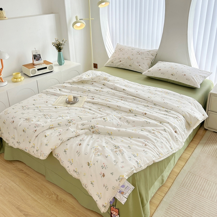 91家纺网 家纺一手货源 找家纺 柠馨 2025新款全棉纯棉印花夏被夏凉被空调被四件套 仙子