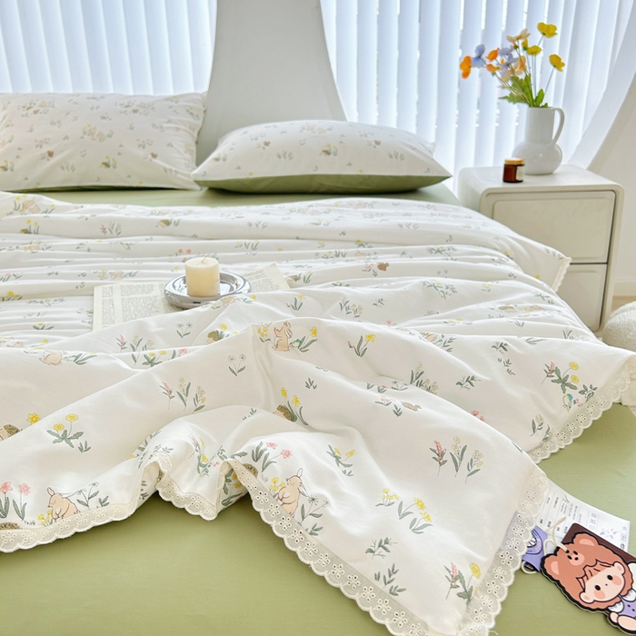 91家纺网 家纺一手货源 找家纺 柠馨 2025新款全棉纯棉印花夏被夏凉被空调被四件套 仙子