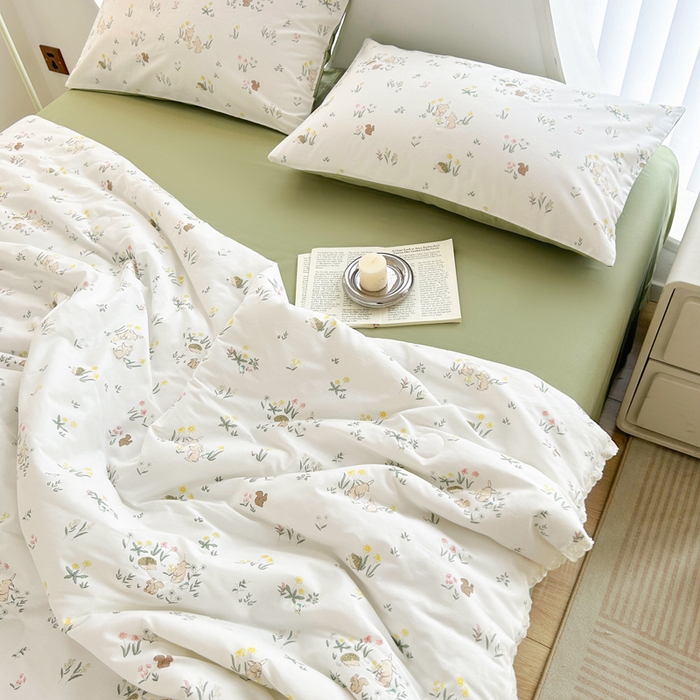 91家纺网 家纺一手货源 找家纺 柠馨 2025新款全棉纯棉印花夏被夏凉被空调被四件套 仙子