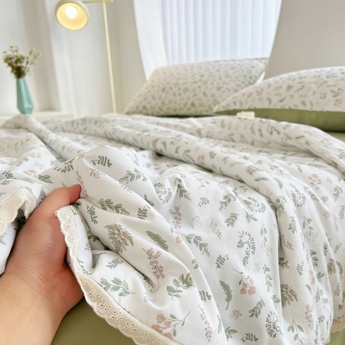 91家纺网 家纺一手货源 找家纺 柠馨 2025新款全棉纯棉印花夏被夏凉被空调被四件套 复苏