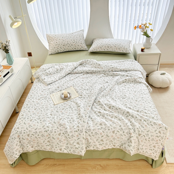 91家纺网 家纺一手货源 找家纺 柠馨 2025新款全棉纯棉印花夏被夏凉被空调被四件套 复苏