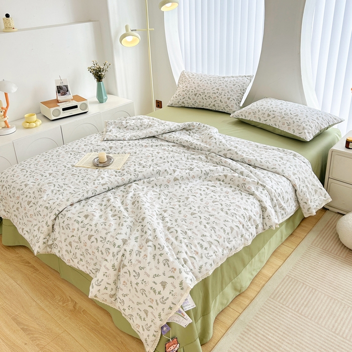 91家纺网 家纺一手货源 找家纺 柠馨 2025新款全棉纯棉印花夏被夏凉被空调被四件套 复苏