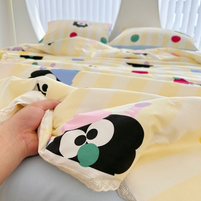 91家纺网 家纺一手货源 找家纺 柠馨 2025新款全棉纯棉印花夏被夏凉被空调被四件套 小丑煤球