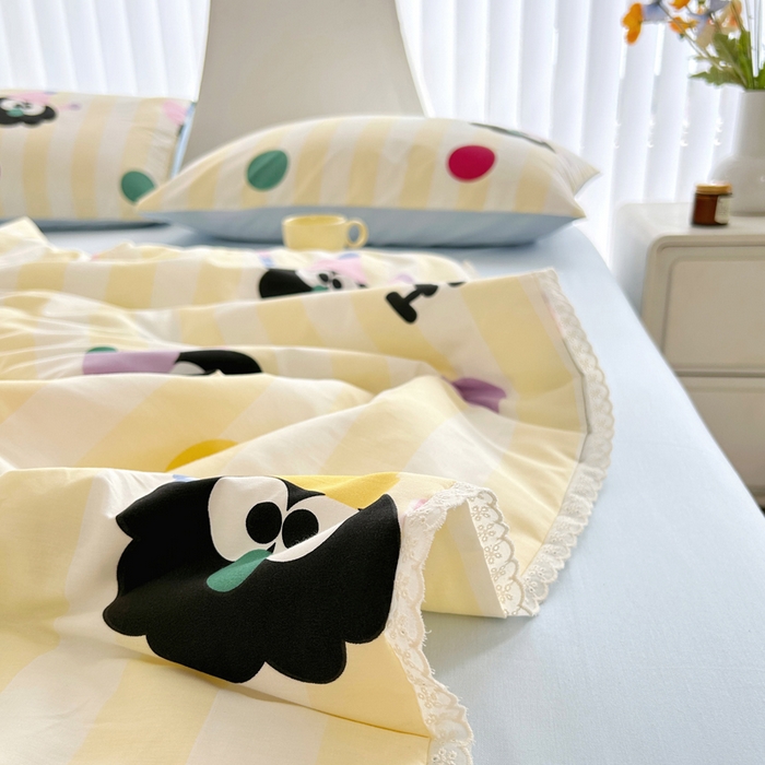 91家纺网 家纺一手货源 找家纺 柠馨 2025新款全棉纯棉印花夏被夏凉被空调被四件套 小丑煤球