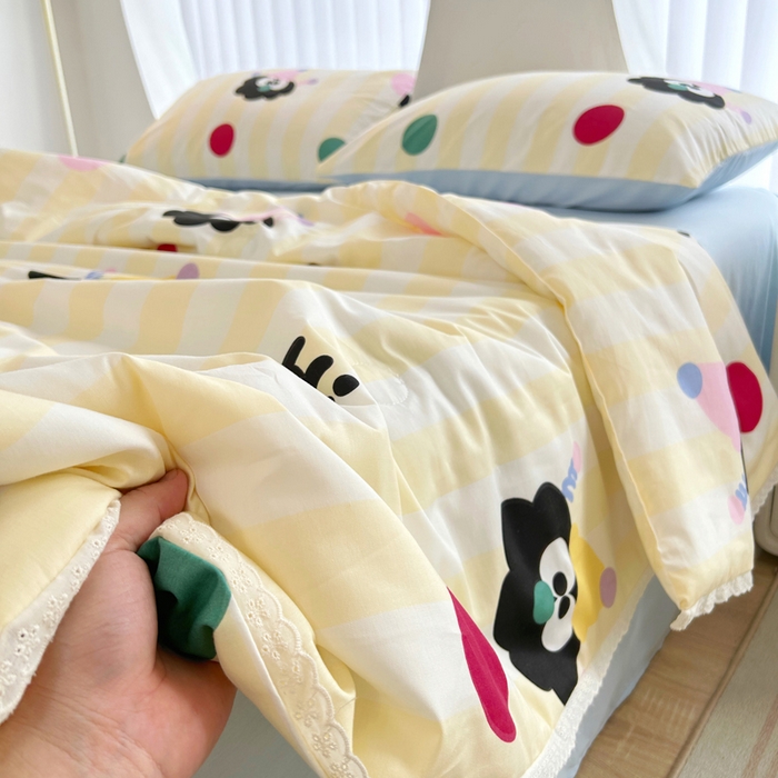 91家纺网 家纺一手货源 找家纺 柠馨 2025新款全棉纯棉印花夏被夏凉被空调被四件套 小丑煤球