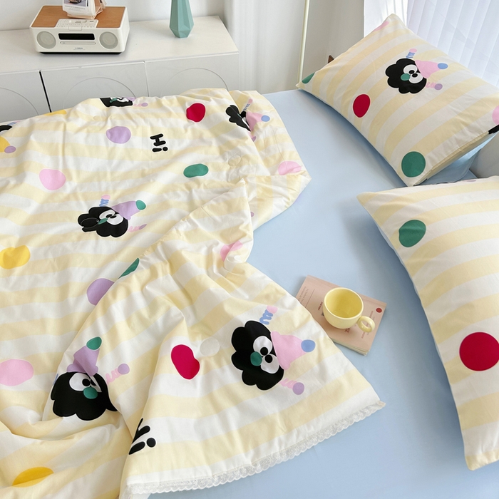 91家纺网 家纺一手货源 找家纺 柠馨 2025新款全棉纯棉印花夏被夏凉被空调被四件套 小丑煤球