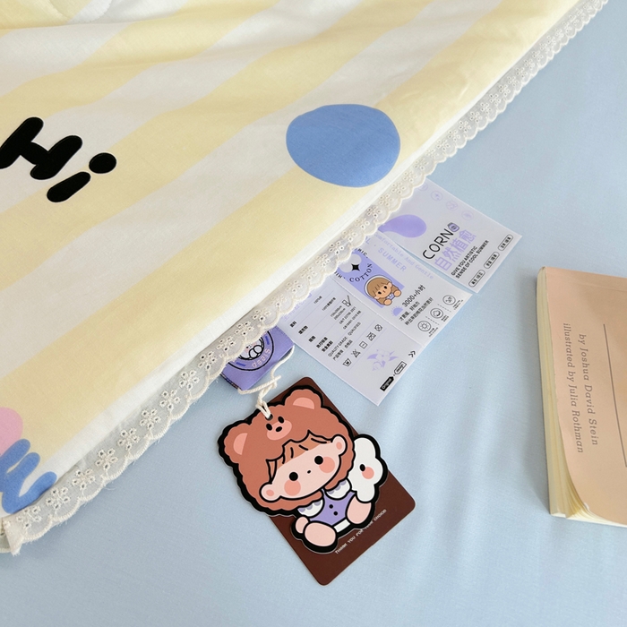 91家纺网 家纺一手货源 找家纺 柠馨 2025新款全棉纯棉印花夏被夏凉被空调被四件套 小丑煤球