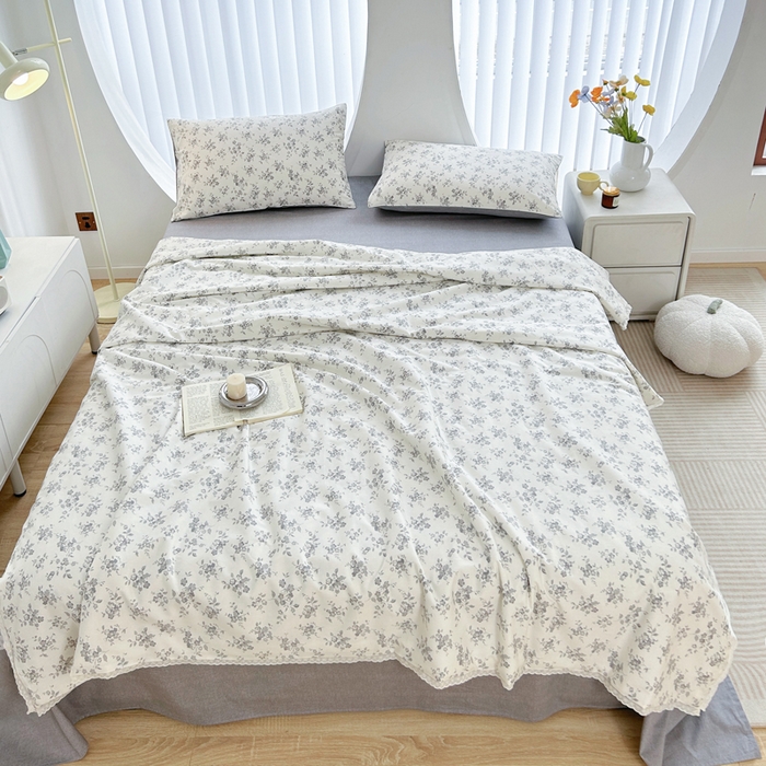 91家纺网 家纺一手货源 找家纺 柠馨 2025新款全棉纯棉印花夏被夏凉被空调被四件套 素颜幽兰