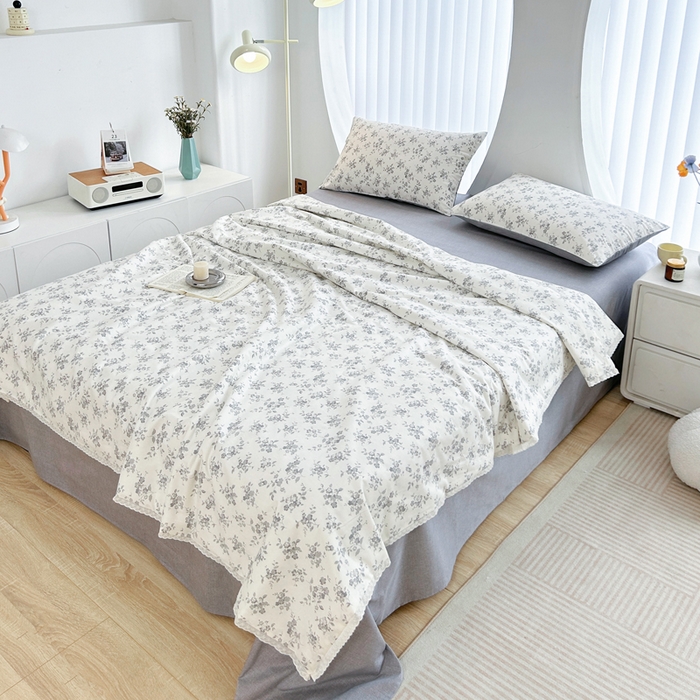 91家纺网 家纺一手货源 找家纺 柠馨 2025新款全棉纯棉印花夏被夏凉被空调被四件套 素颜幽兰