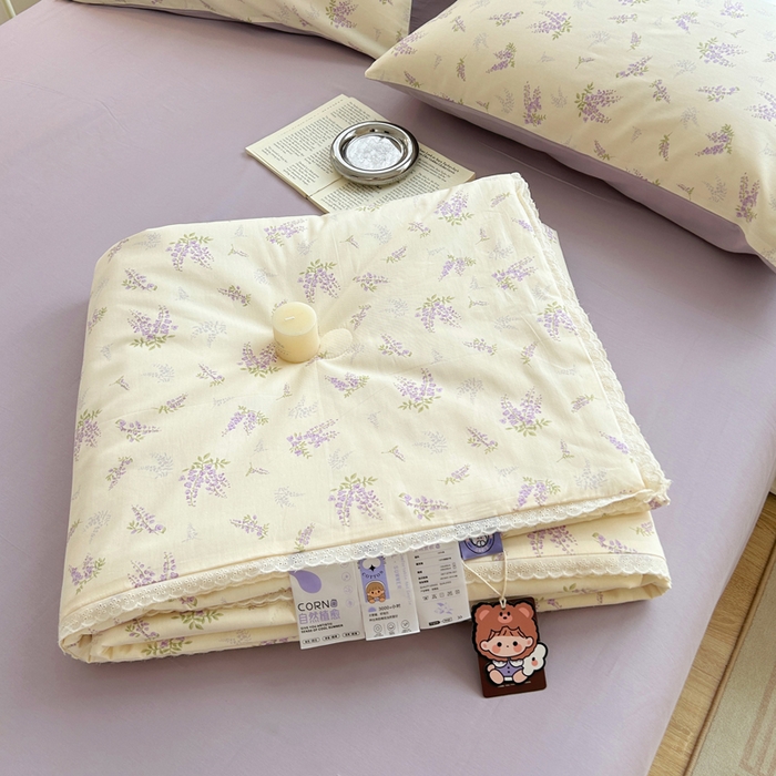 柠馨 2025新款全棉纯棉印花夏被夏凉被空调被四件套 浅薇