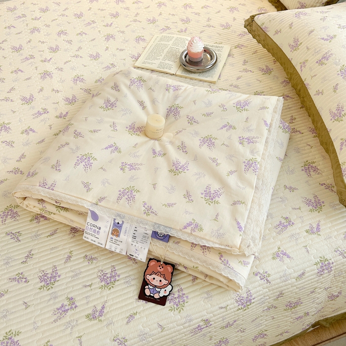 91家纺网 家纺一手货源 找家纺 柠馨 2025新款全棉纯棉印花夏被夏凉被空调被四件套 浅薇