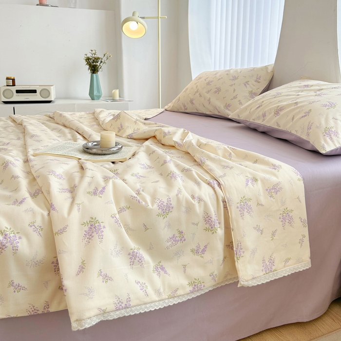 91家纺网 家纺一手货源 找家纺 柠馨 2025新款全棉纯棉印花夏被夏凉被空调被四件套 浅薇