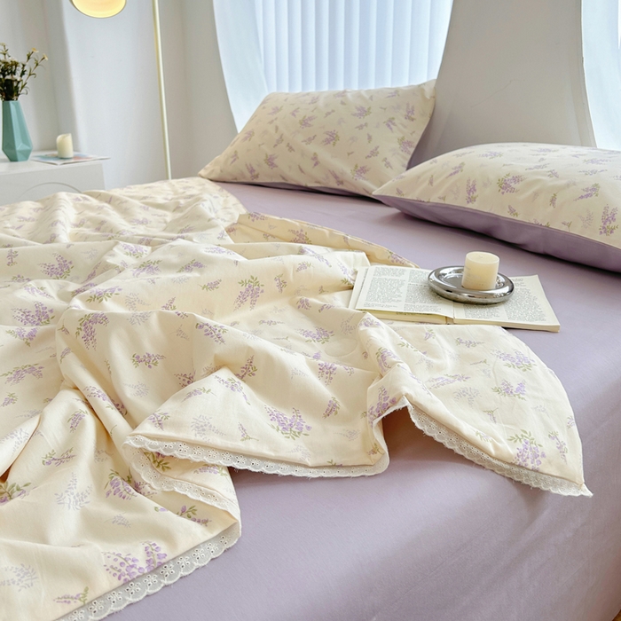 91家纺网 家纺一手货源 找家纺 柠馨 2025新款全棉纯棉印花夏被夏凉被空调被四件套 浅薇