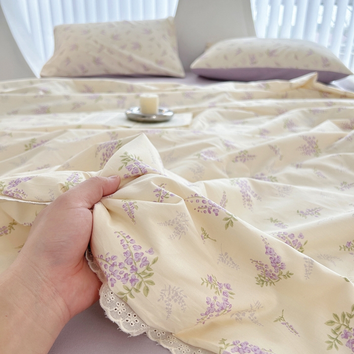 91家纺网 家纺一手货源 找家纺 柠馨 2025新款全棉纯棉印花夏被夏凉被空调被四件套 浅薇