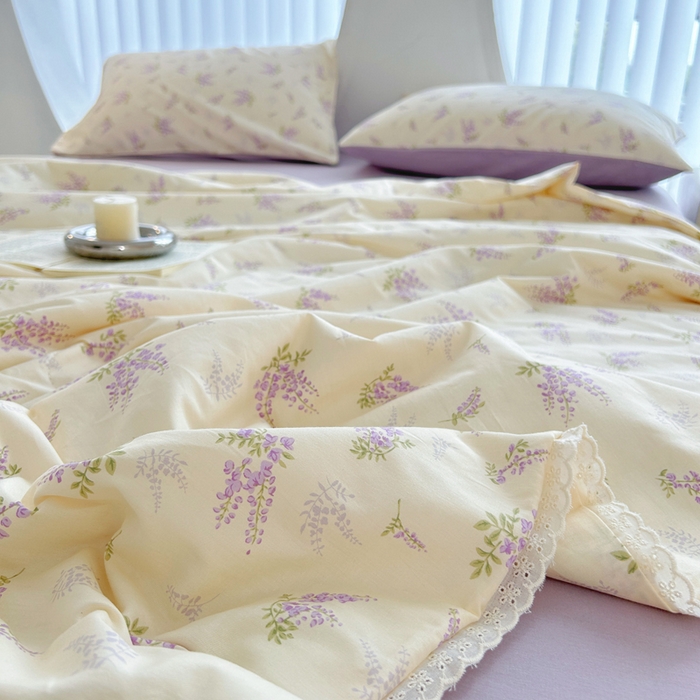 91家纺网 家纺一手货源 找家纺 柠馨 2025新款全棉纯棉印花夏被夏凉被空调被四件套 浅薇