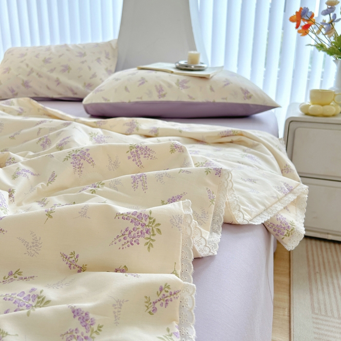 91家纺网 家纺一手货源 找家纺 柠馨 2025新款全棉纯棉印花夏被夏凉被空调被四件套 浅薇