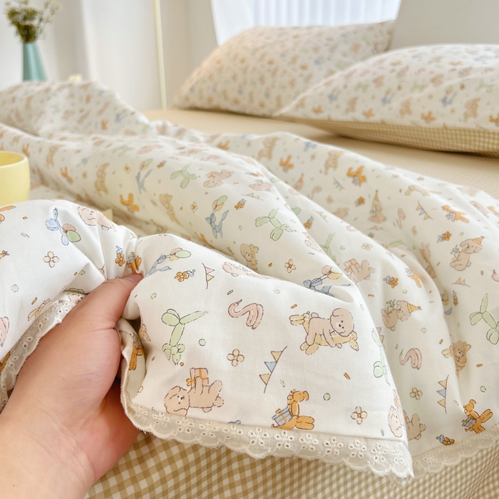 91家纺网 家纺一手货源 找家纺 柠馨 2025新款全棉纯棉印花夏被夏凉被空调被四件套 狗狗派对