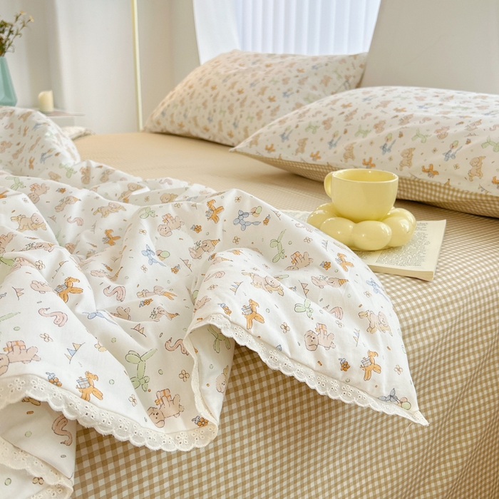 91家纺网 家纺一手货源 找家纺 柠馨 2025新款全棉纯棉印花夏被夏凉被空调被四件套 狗狗派对