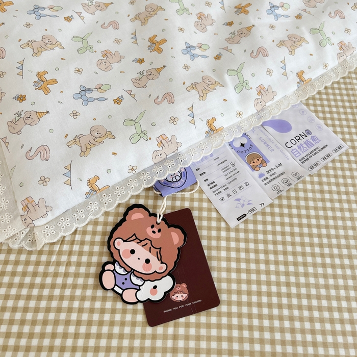 91家纺网 家纺一手货源 找家纺 柠馨 2025新款全棉纯棉印花夏被夏凉被空调被四件套 狗狗派对