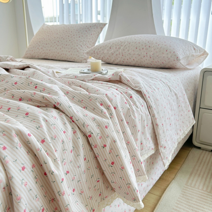 91家纺网 家纺一手货源 找家纺 柠馨 2025新款全棉纯棉印花夏被夏凉被空调被四件套 绮幻