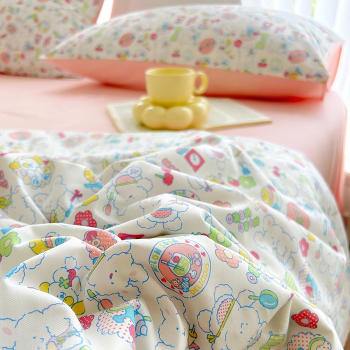 91家纺网 家纺一手货源 找家纺 柠馨 2025新款全棉纯棉印花夏被夏凉被空调被四件套 枝枝桃桃