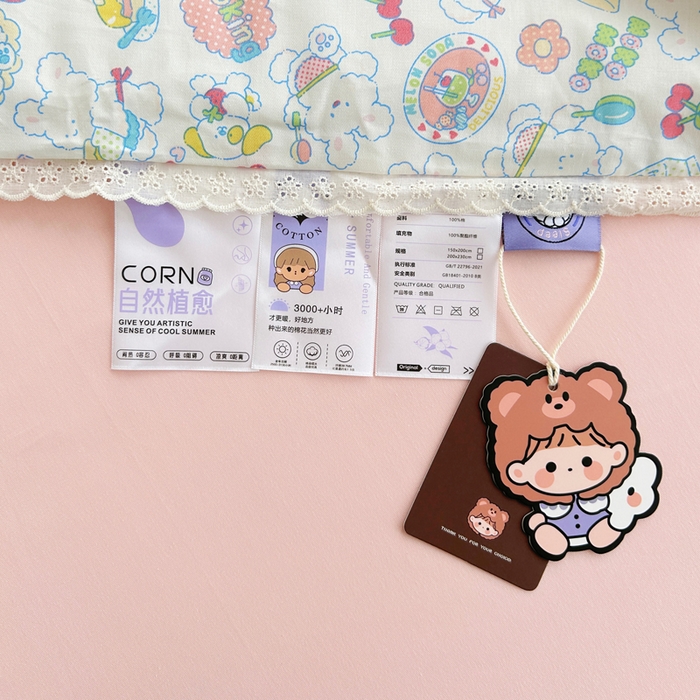 91家纺网 家纺一手货源 找家纺 柠馨 2025新款全棉纯棉印花夏被夏凉被空调被四件套 枝枝桃桃