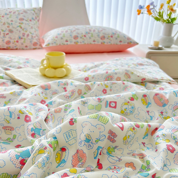 91家纺网 家纺一手货源 找家纺 柠馨 2025新款全棉纯棉印花夏被夏凉被空调被四件套 枝枝桃桃