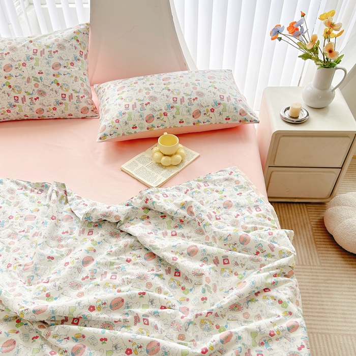 91家纺网 家纺一手货源 找家纺 柠馨 2025新款全棉纯棉印花夏被夏凉被空调被四件套 枝枝桃桃