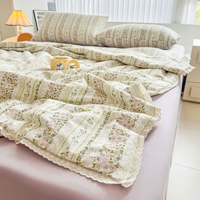 91家纺网 家纺一手货源 找家纺 柠馨 2025新款全棉纯棉印花夏被夏凉被空调被四件套 半夏