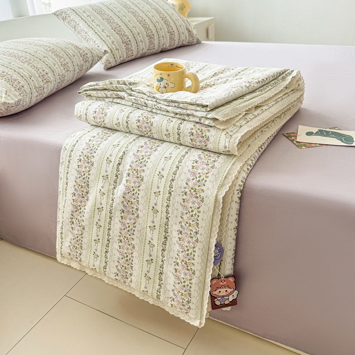 91家纺网 家纺一手货源 找家纺 柠馨 2025新款全棉纯棉印花夏被夏凉被空调被四件套 半夏