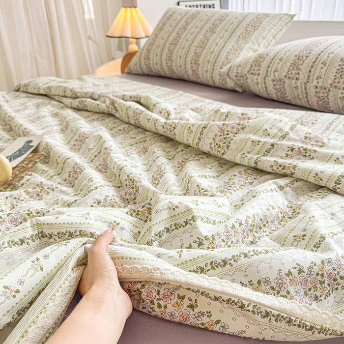 91家纺网 家纺一手货源 找家纺 柠馨 2025新款全棉纯棉印花夏被夏凉被空调被四件套 半夏