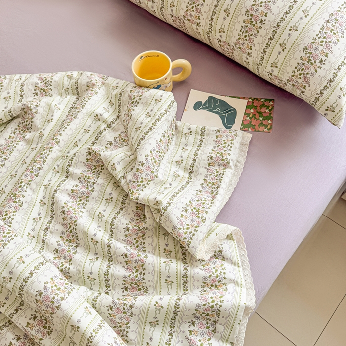 91家纺网 家纺一手货源 找家纺 柠馨 2025新款全棉纯棉印花夏被夏凉被空调被四件套 半夏