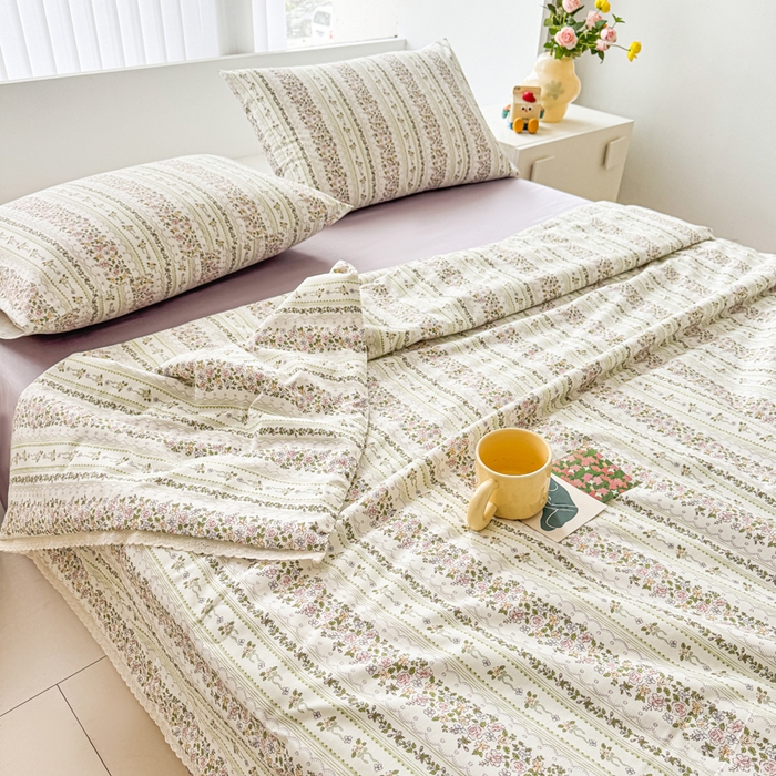 91家纺网 家纺一手货源 找家纺 柠馨 2025新款全棉纯棉印花夏被夏凉被空调被四件套 半夏