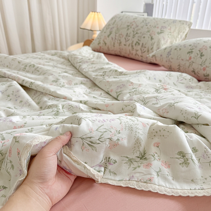 91家纺网 家纺一手货源 找家纺 柠馨 2025新款全棉纯棉印花夏被夏凉被空调被四件套 风吟