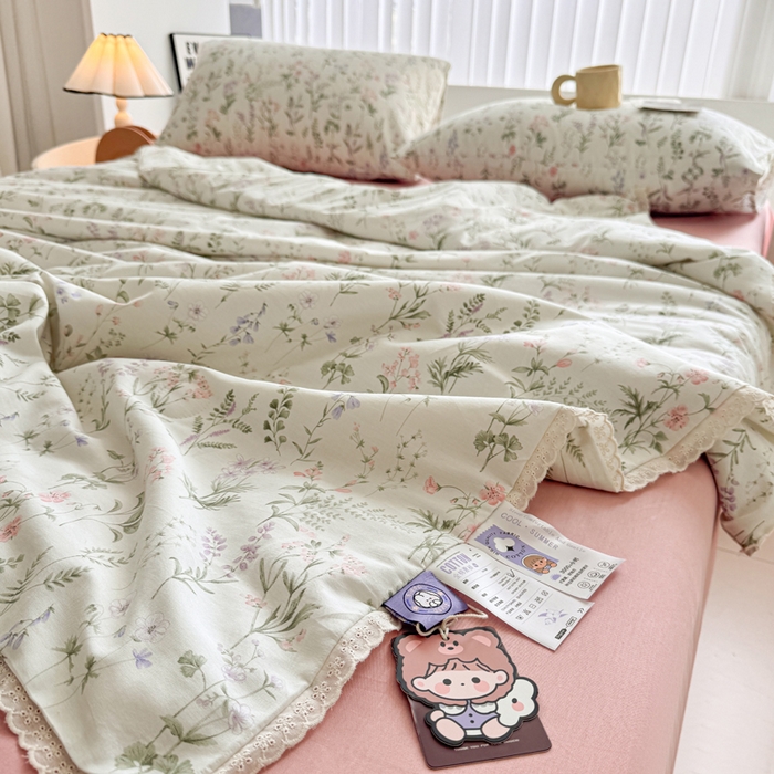 91家纺网 家纺一手货源 找家纺 柠馨 2025新款全棉纯棉印花夏被夏凉被空调被四件套 风吟