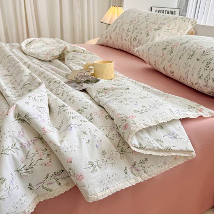 91家纺网 家纺一手货源 找家纺 柠馨 2025新款全棉纯棉印花夏被夏凉被空调被四件套 风吟