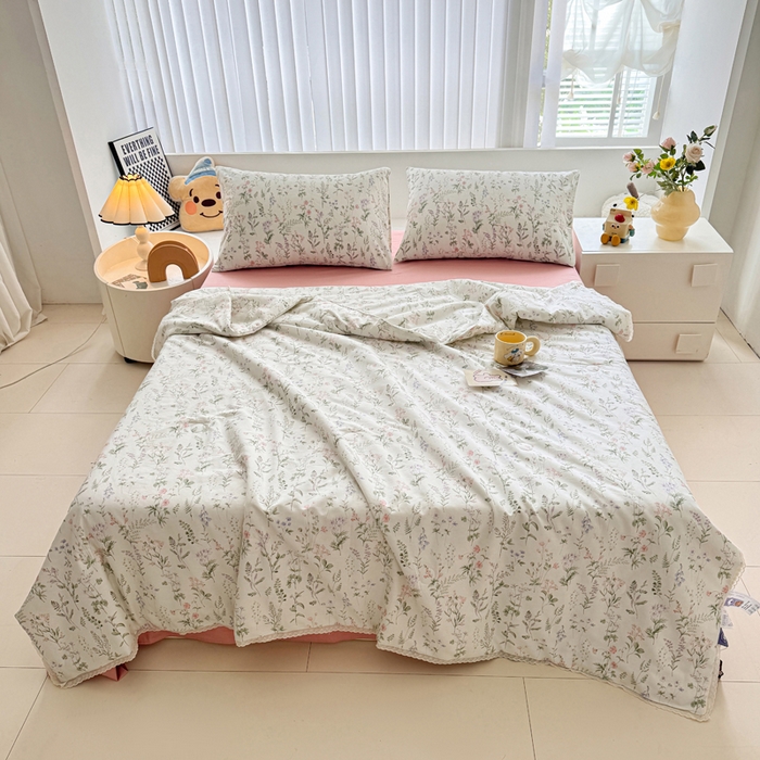 91家纺网 家纺一手货源 找家纺 柠馨 2025新款全棉纯棉印花夏被夏凉被空调被四件套 风吟