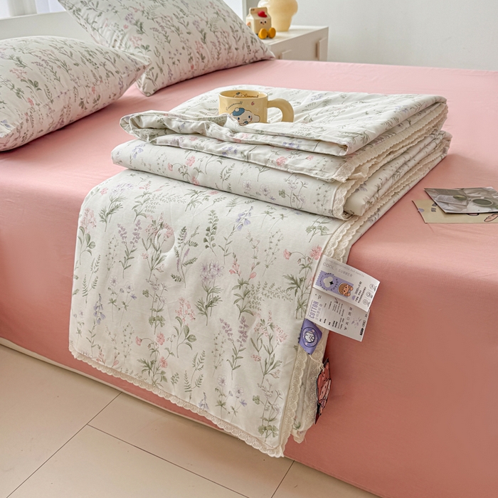 91家纺网 家纺一手货源 找家纺 柠馨 2025新款全棉纯棉印花夏被夏凉被空调被四件套 风吟