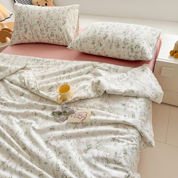 91家纺网 家纺一手货源 找家纺 柠馨 2025新款全棉纯棉印花夏被夏凉被空调被四件套 风吟