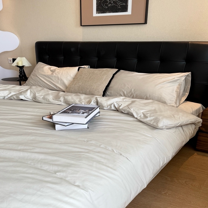 91家纺网 家纺一手货源 找家纺 芯氧 2025新款亚朵星球纯色全棉四件套 薄雾灰