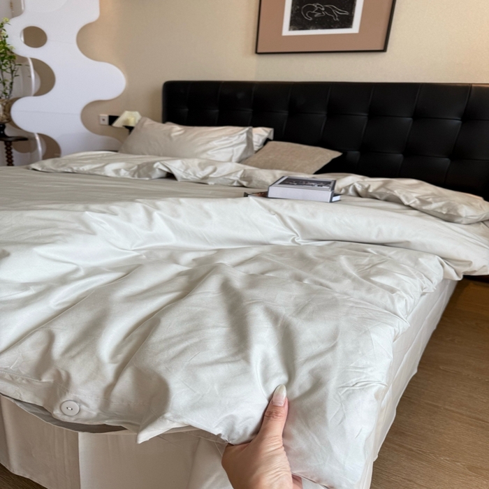 91家纺网 家纺一手货源 找家纺 芯氧 2025新款亚朵星球纯色全棉四件套 薄雾灰